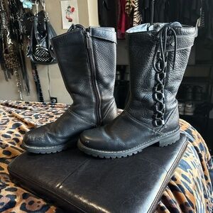 Black Leather Lace-Up Boots